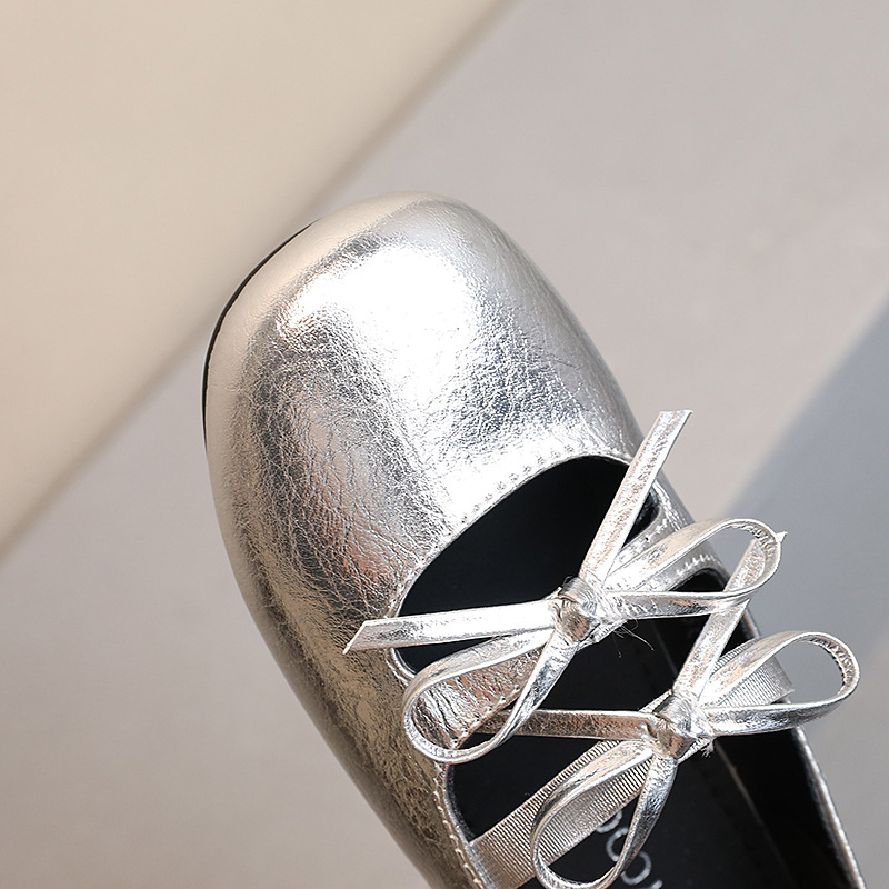 Pantofi slip-on pentru fete, stil retro, cu funda – din microfibră, căptușeală PU, talpă PVC, respirabili, antiderapante, durabili (vârsta 4–12 ani)