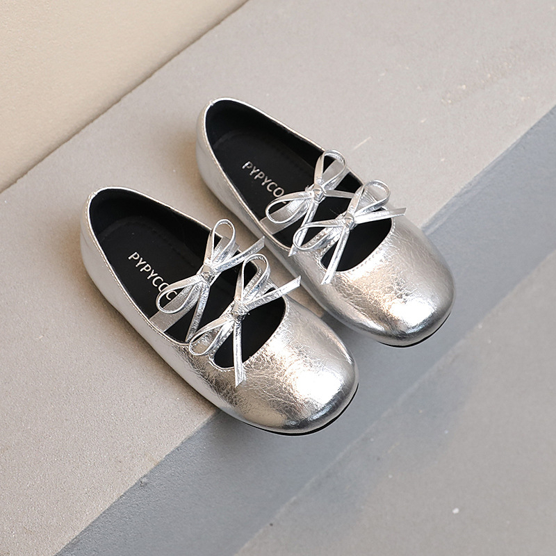 Pantofi slip-on pentru fete, stil retro, cu funda – din microfibră, căptușeală PU, talpă PVC, respirabili, antiderapante, durabili (vârsta 4–12 ani)