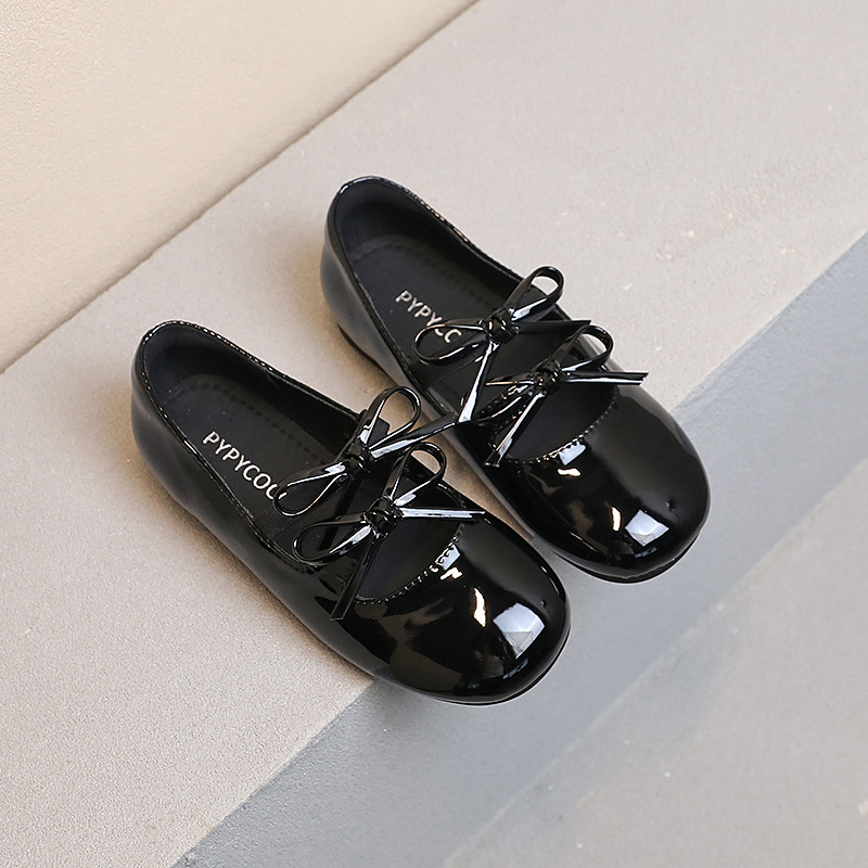 Pantofi slip-on pentru fete, stil retro, cu funda – din microfibră, căptușeală PU, talpă PVC, respirabili, antiderapante, durabili (vârsta 4–12 ani)