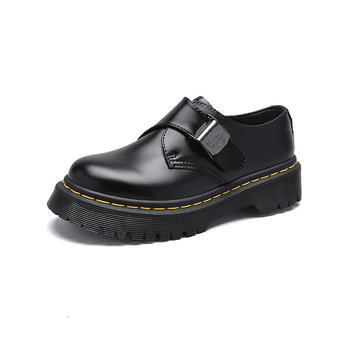 Unisex Oxford cipele od prave kože sa kopčom, britanski stil, gumeni potplat, okrugli vrh, srednja visina pete 3–5 cm