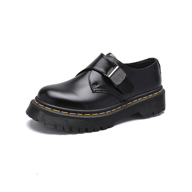 Unisex Oxford cipele od prave kože sa kopčom, britanski stil, gumeni potplat, okrugli vrh, srednja visina pete 3–5 cm