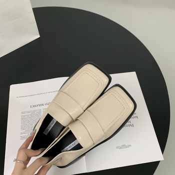 Pantofi dama loafer slip-on cu vârf pătrat, suprafață PU, stil coreean, toc plat mic, talpă din cauciuc