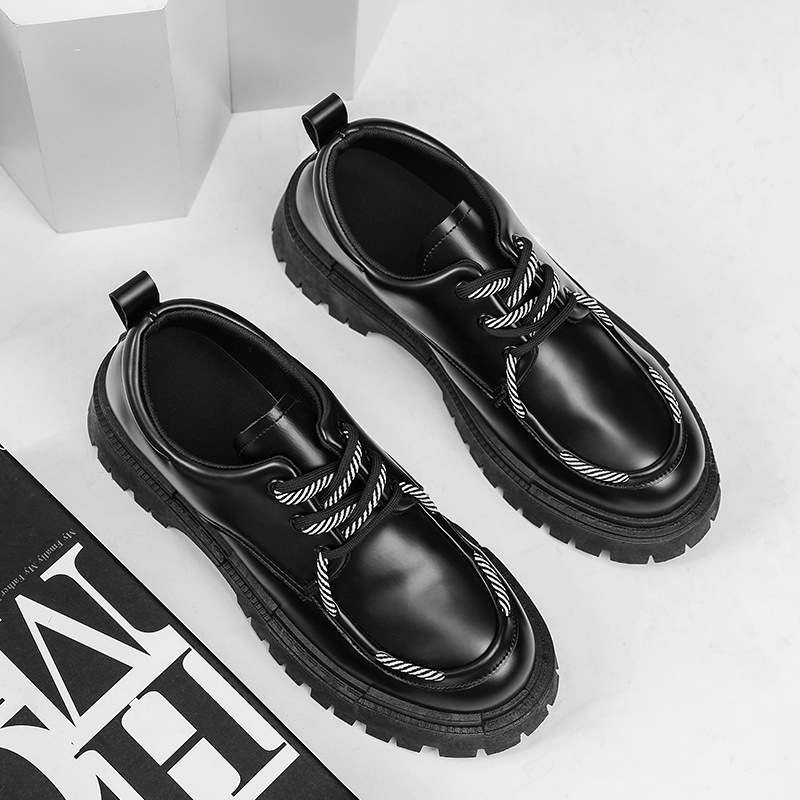 Pánske pohodlné kožené loafers s PU vrchnou, gumovou podrážkou, guľatou špičkou, nízky podpätok 1–3 cm, jesenný štýl