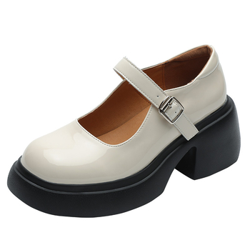 Mary Jane cipele s debelim potplatom, kopčom, visokim petama 6–8 cm, gornji dio od umjetne kože, mikrovlaknast ulošak