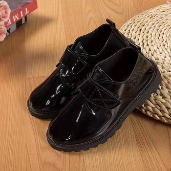 Dječje kožne cipele s mekanom potplatom za nastupe, crne i bijele, britanski stil, s Velcro kopčanjem, za dječake i djevojčice