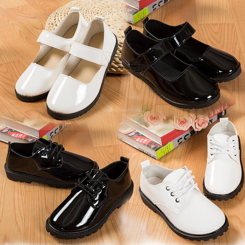 Dječje kožne cipele s mekanom potplatom za nastupe, crne i bijele, britanski stil, s Velcro kopčanjem, za dječake i djevojčice