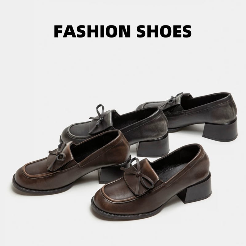 Loafers s okruglim vrhom, niskim gornjim dijelom, srednje visokim petom (3-5 cm), gumeni đon, gornji materijal super fiber