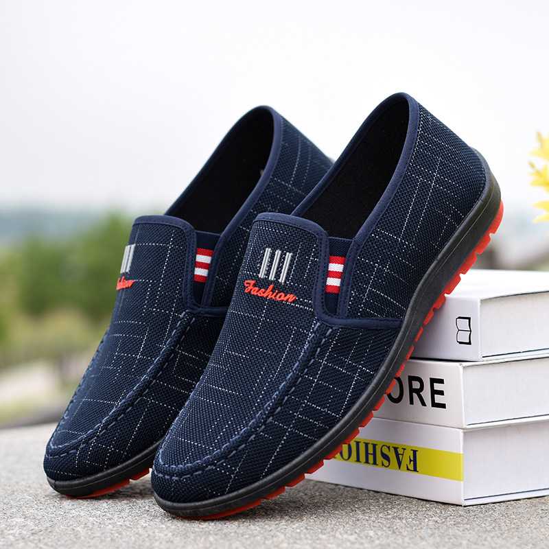 Muške platnene slip-on tenisice s kariranim uzorkom, gumeni potplat, nizak potpetica 1–3 cm