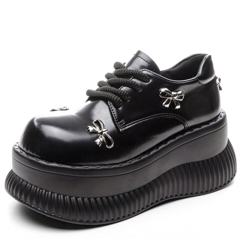Ženske loaferice s debelim potplatom, vezanje i mašnica, PU potplat, mekane i otporne na klizanje, fakultetski stil