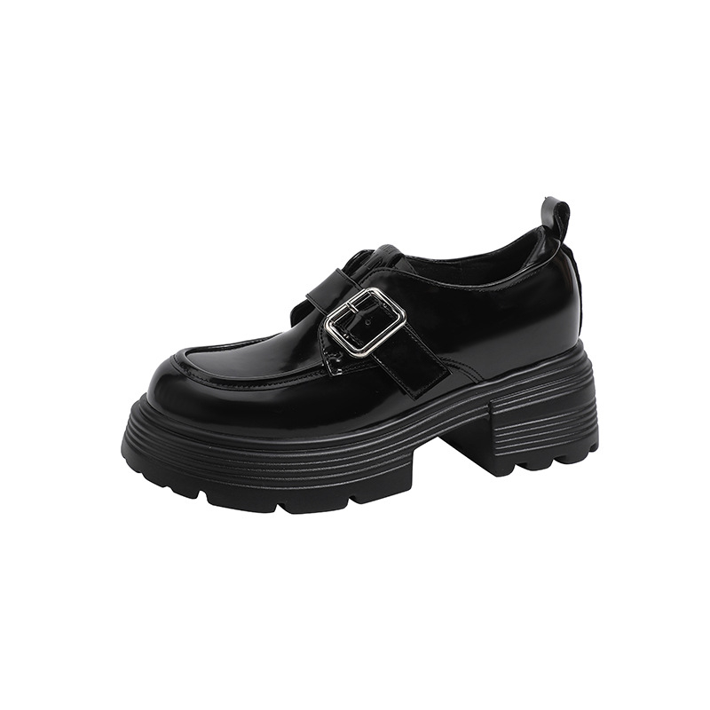 Ženske cipele od mikrovlakna kože, okrugli vrh, preppy stil, debela peta, unutarnje povećanje visine