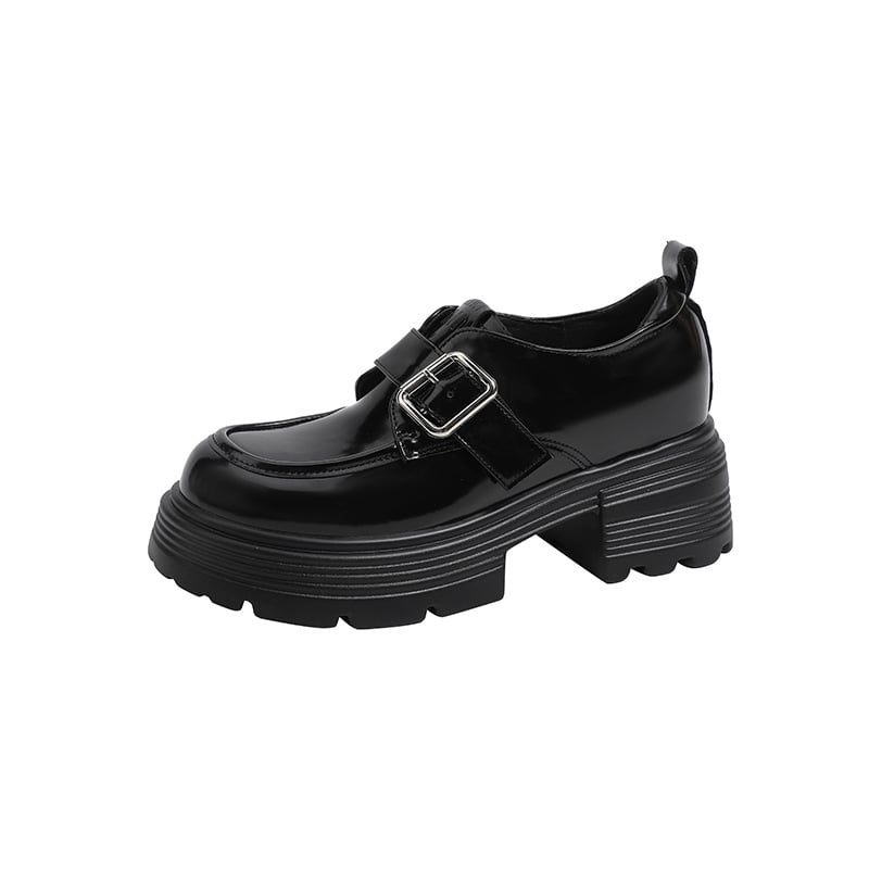 Ženske cipele od mikrovlakna kože, okrugli vrh, preppy stil, debela peta, unutarnje povećanje visine