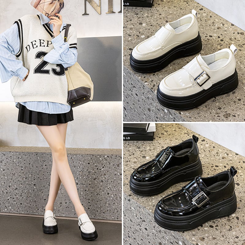 Loafers cu vârf rotund, toc de 3–5 cm, partea superioară cu suprafață statică, talpa din poliuretan, închidere Velcro