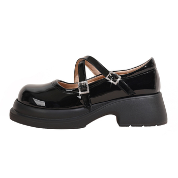 Ženske mokasine - okrugli vrh, gornji dio od mikrovlakna, srednje visina potpetice 3-5 cm, stil fakultetski/Mary Jane, potplat od pjene gume