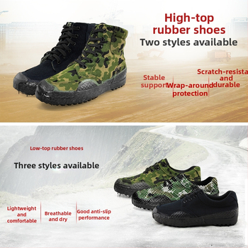 Jihua 3537 pracovné topánky z plátna, šnúrkami, guľatý nos, podrážka z prírodnej gumy, priedušné a odolné voči opotrebeniu