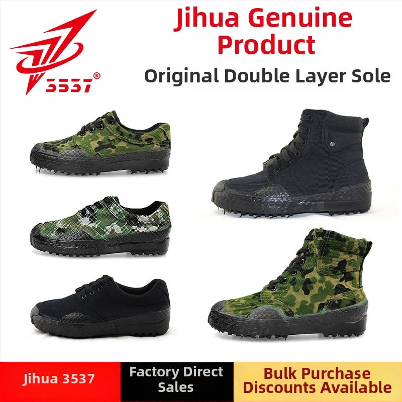 Jihua 3537 pracovné topánky z plátna, šnúrkami, guľatý nos, podrážka z prírodnej gumy, priedušné a odolné voči opotrebeniu