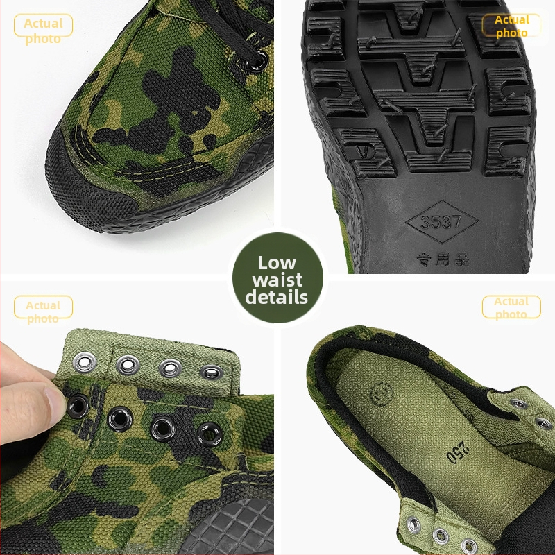 Jihua 3537 pracovné topánky z plátna, šnúrkami, guľatý nos, podrážka z prírodnej gumy, priedušné a odolné voči opotrebeniu