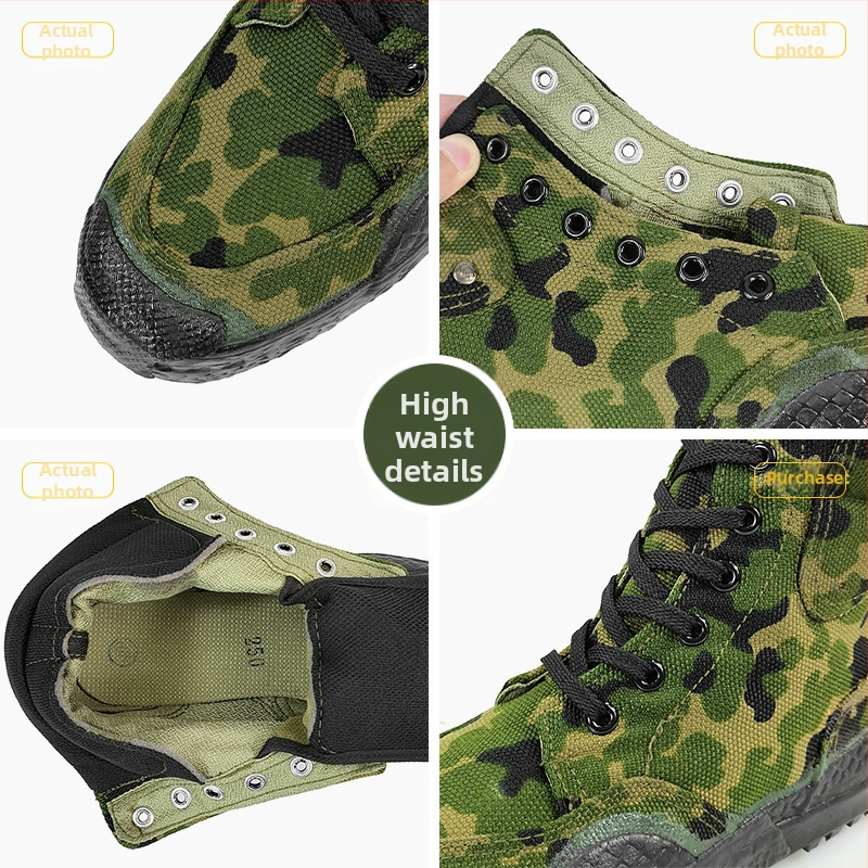 Jihua 3537 pracovné topánky z plátna, šnúrkami, guľatý nos, podrážka z prírodnej gumy, priedušné a odolné voči opotrebeniu