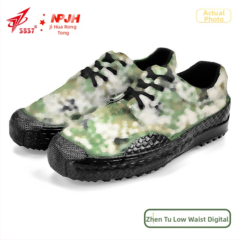 Jihua 3537 pracovné topánky z plátna, šnúrkami, guľatý nos, podrážka z prírodnej gumy, priedušné a odolné voči opotrebeniu