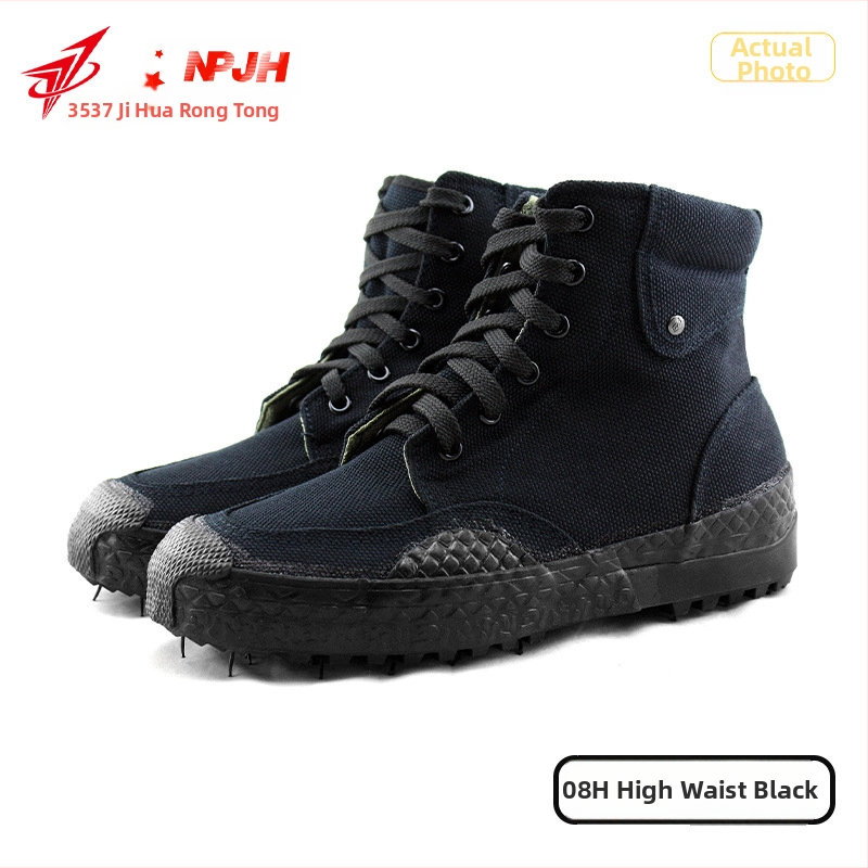 Jihua 3537 pracovné topánky z plátna, šnúrkami, guľatý nos, podrážka z prírodnej gumy, priedušné a odolné voči opotrebeniu