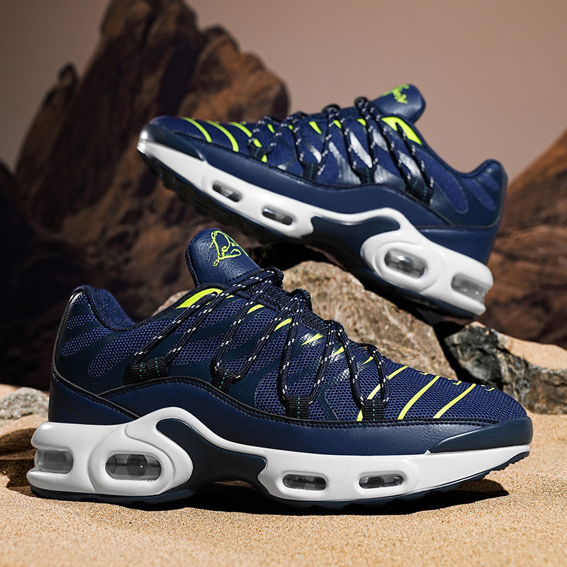 Férfi futócipők vastag talppal, lélegző hálós felsőrész, PU talp, fűzős zárás, alacsony felső rész, ütéscsillapító rendszer