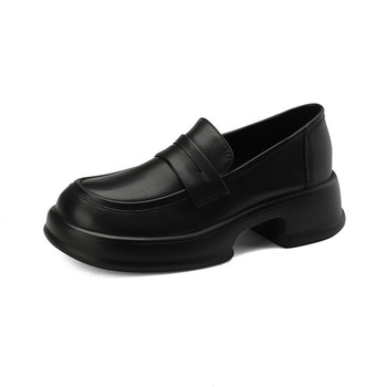 Női vastag talpú loaferek, kollegista brit stílusú slip-on Mary Jane, felső: marha bőr; kör alakú orr; középmagas 3-5 cm; talp: kompozit