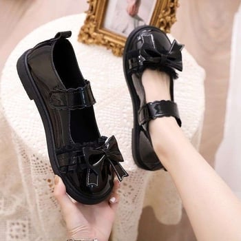 Női lapos cipők, kerek orr, PU felsőrész, japán brog stílus, Velcro zárás