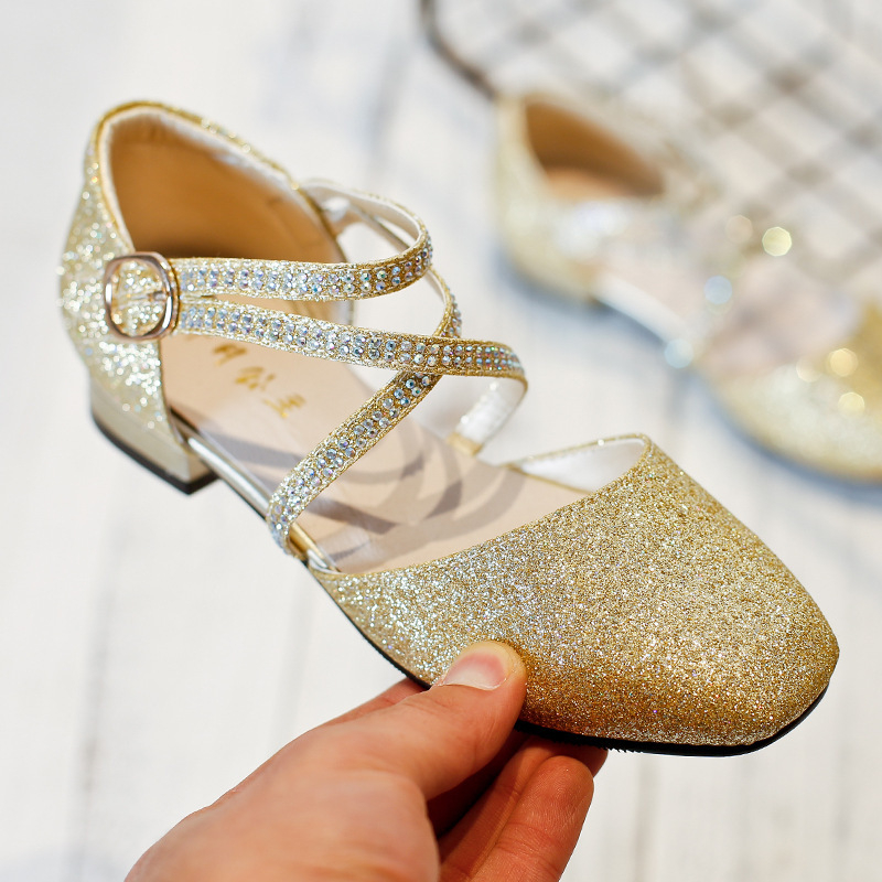 Lányos hercegnő cipő strasszokkal, Ultrafilm bőr felső rész, Velcro-zárás, PU talpbetét, gumitalp, alacsony felső rész, minden évszakban