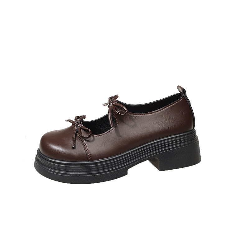 Mary Jane cipők masnival, kerek orrú, PU felső rész, alacsony kivitel, vastag gumírozott talp