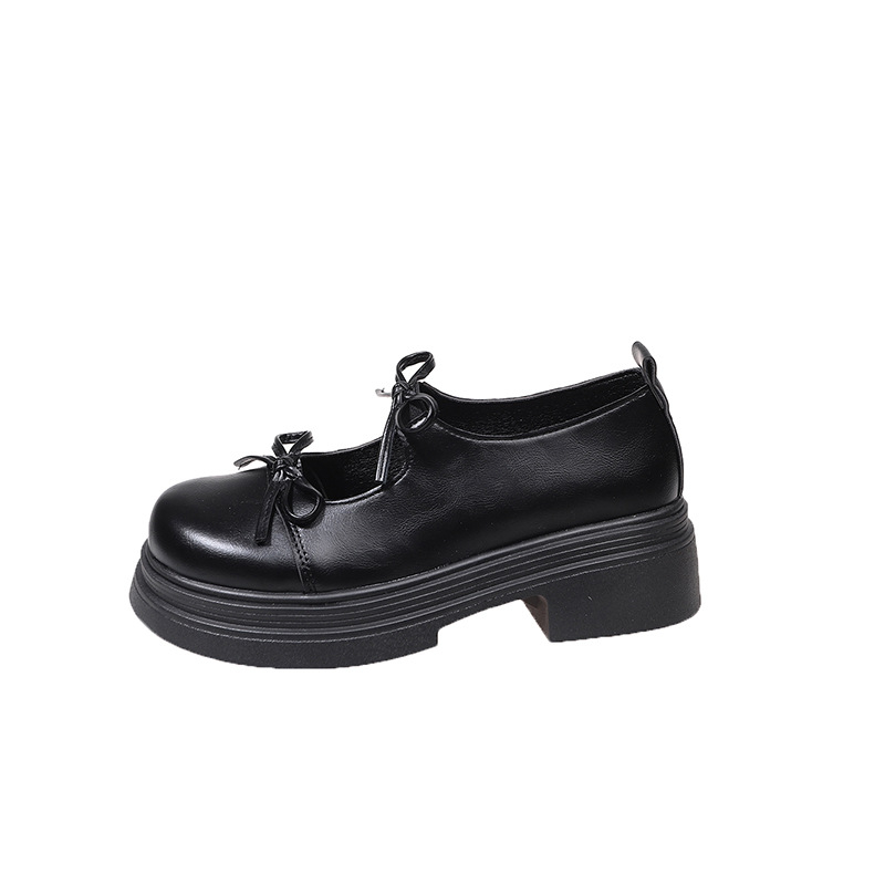 Mary Jane cipők masnival, kerek orrú, PU felső rész, alacsony kivitel, vastag gumírozott talp