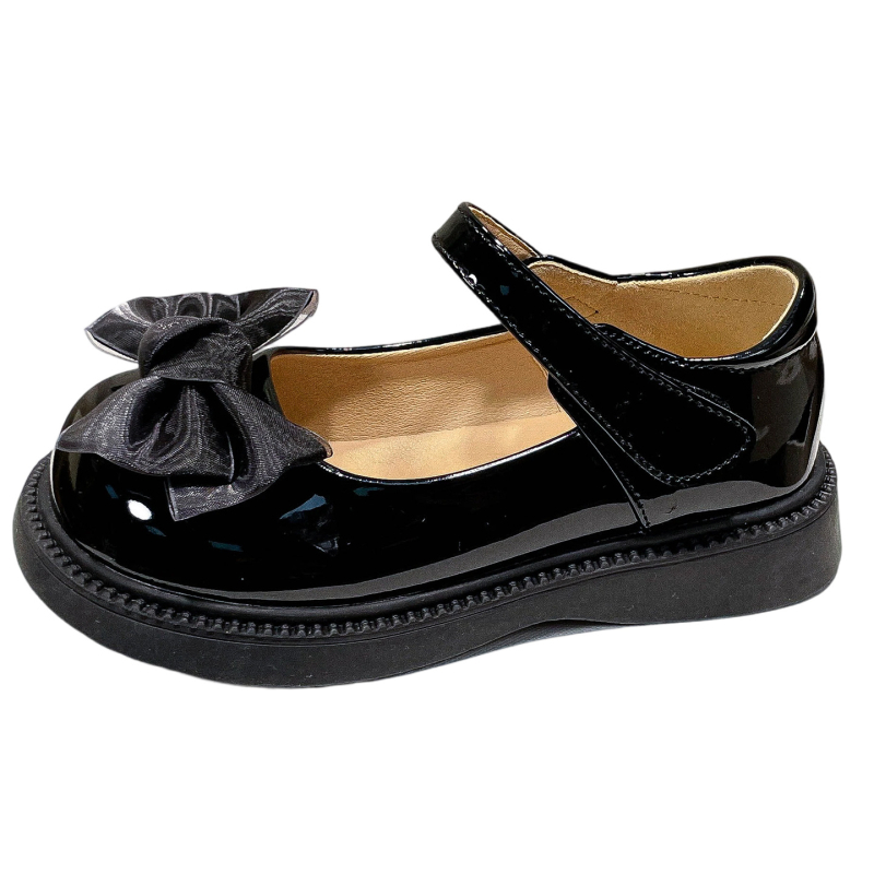 Lányoknak készült bőr cipő Velcro-zárással, alacsony felsőrésszel, gumírozott talppal, PU talptalppal, 7–12 éveseknek