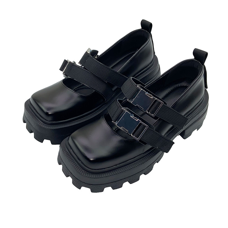 Pantofi femei cu cataramă – vârf pătrat, partea superioară din microfibră, toc mediu 3–5 cm, talpă din cauciuc, închidere cu cataramă