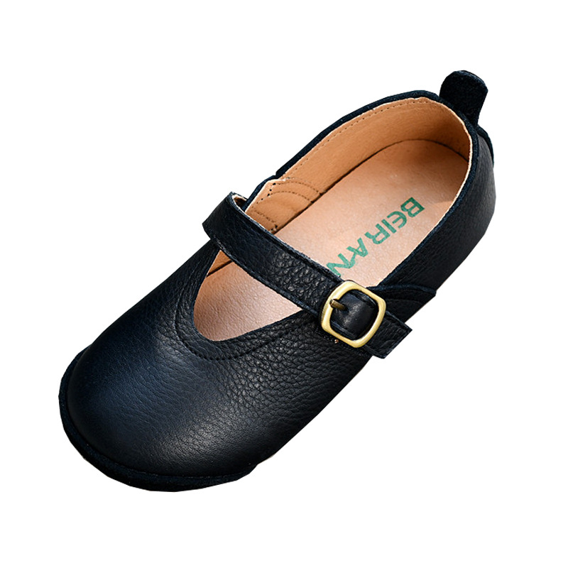 Gyerekeknek készült retro bőrcipő lányoknak, természetes bőr felsőrész, Velcro zárás, műanyag talp