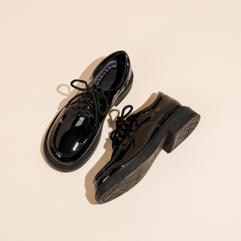 Ženski loaferi s debelom platformom i vezicama, okrugla špička, gornji dio od mikrovlakana, unutrašnjost od mikrovlakana, gumena potplat, srednje visoka peta 3–5 cm