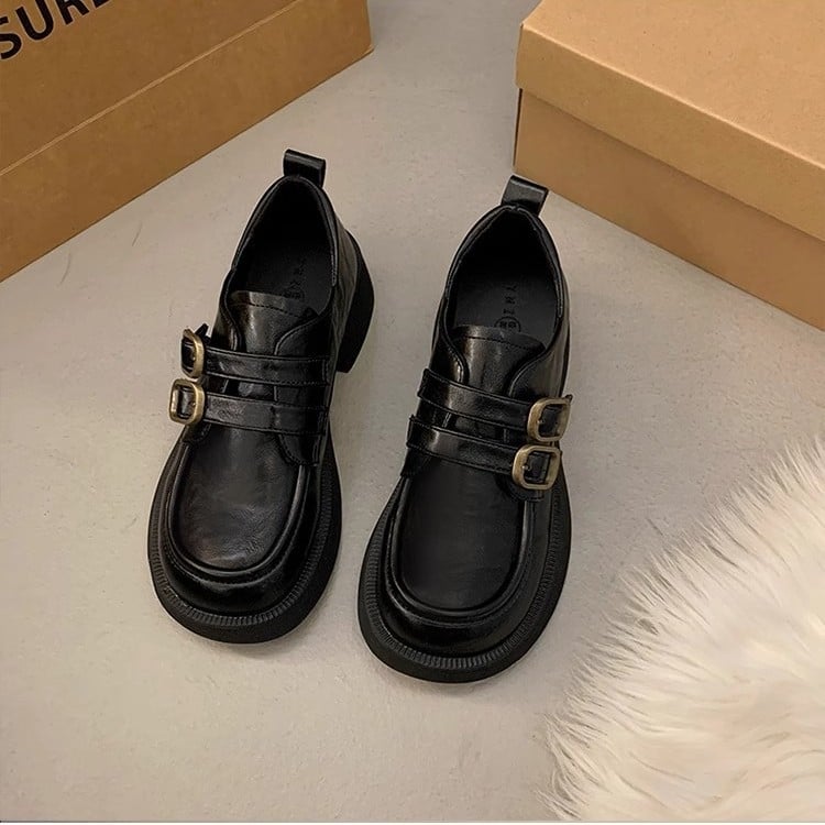 Kismama bőr slip-on cipő vastag talppal (kerek orrú, felsőrész mikroszálas, talp gumiból, 3–5 cm-es középmagas sarkú, belső EVA)