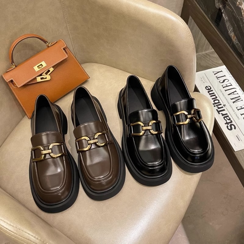 Ženské loafery s vrchným dielom z dvoch vrstiev hovädzej kože, korejský štýl, stredná päta 3–5 cm, gumová podrážka, EVA vložka