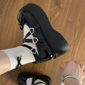 Mary Jane cipők, kerek orr, PU felsőrész, gumi talp, 3-5 cm sarok