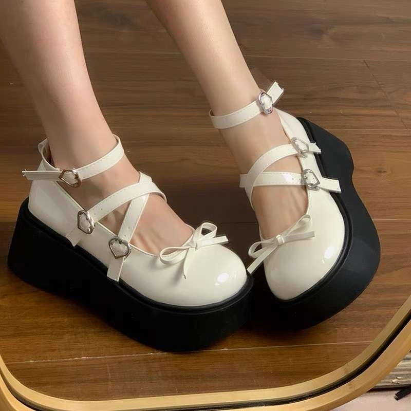 Mary Jane cipők, kerek orr, PU felsőrész, gumi talp, 3-5 cm sarok