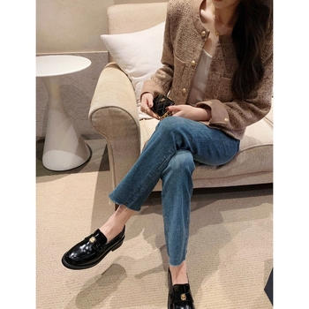 Női bőr loaferek, kerek orrú, slip-on stílusú, gumitalp, vastag sarok 3-5 cm