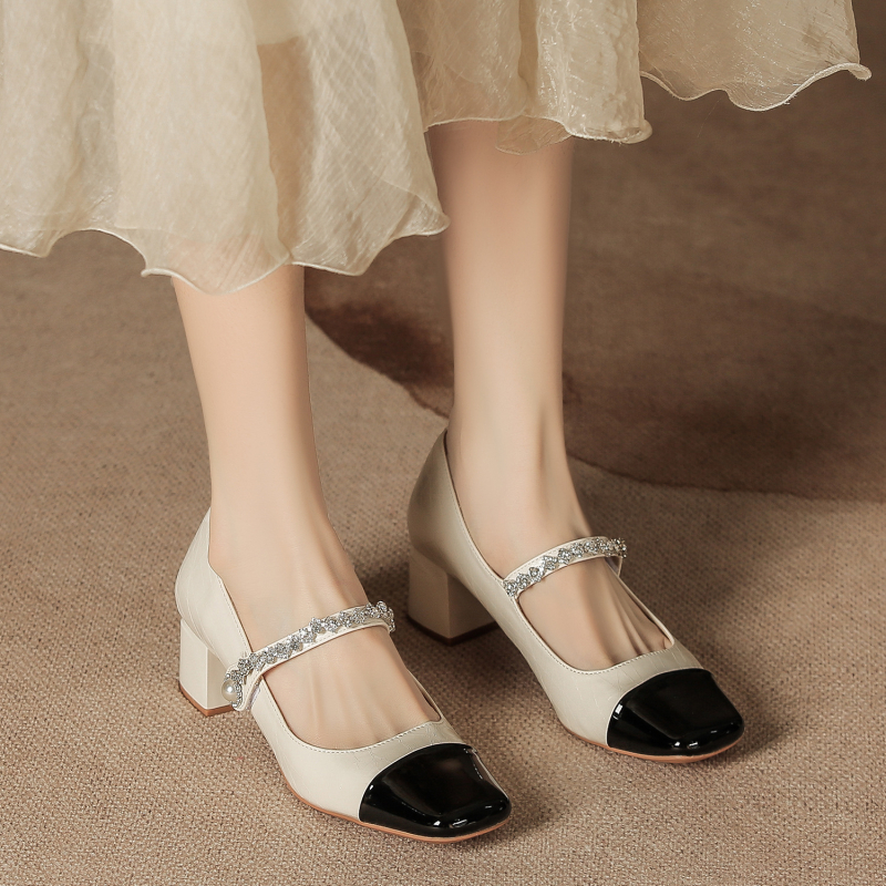 Pantofi de damă cu talpă plată Jinhansha – vârf pătrat, Slip-On, talpă din cauciuc, branț PU