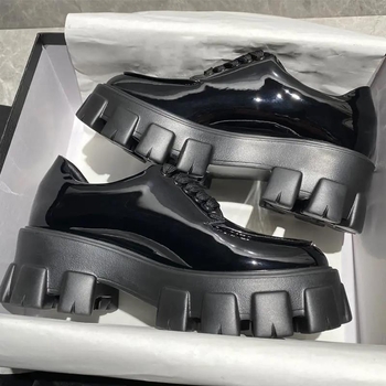 Încălțăminte din piele cu platformă, talpă groasă, vârf rotund, șireturi, stil Mary Jane