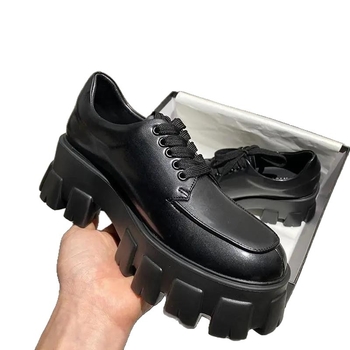 Încălțăminte din piele cu platformă, talpă groasă, vârf rotund, șireturi, stil Mary Jane