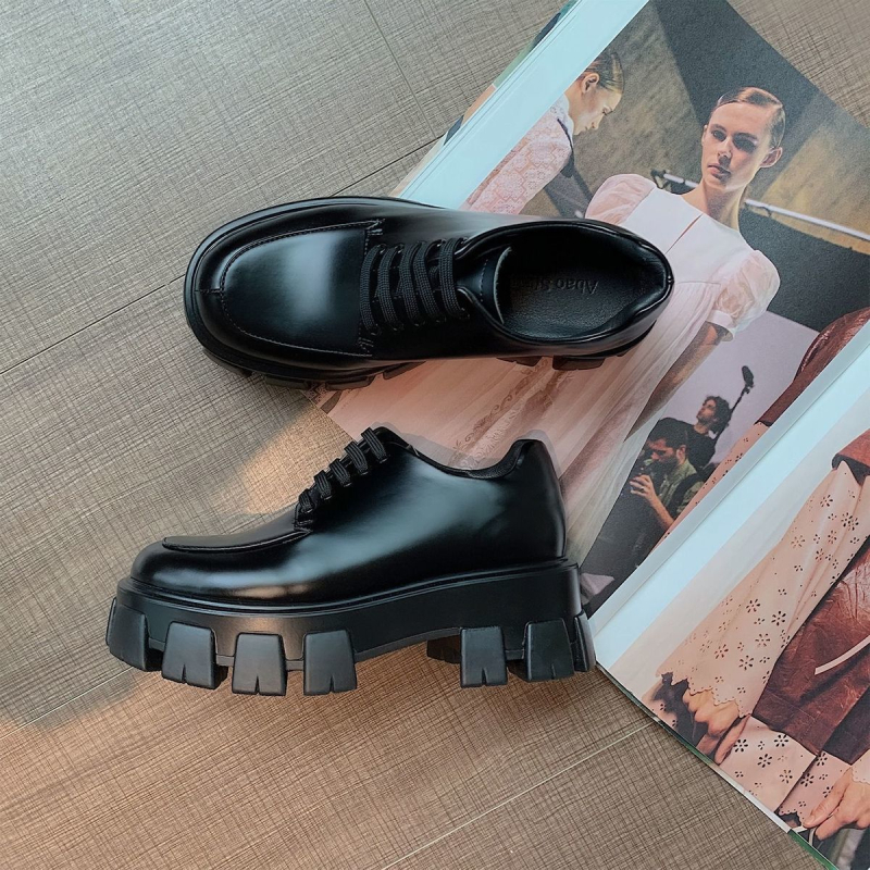 Încălțăminte din piele cu platformă, talpă groasă, vârf rotund, șireturi, stil Mary Jane