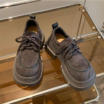 Nubukbőr loaferek | koreai stílus, casual | vastag 6–8 cm sarkú, gumírozott talp, latex talpbetét