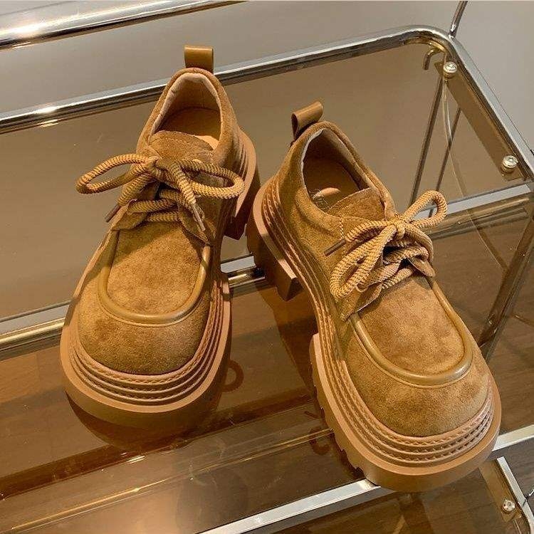 Nubukbőr loaferek | koreai stílus, casual | vastag 6–8 cm sarkú, gumírozott talp, latex talpbetét