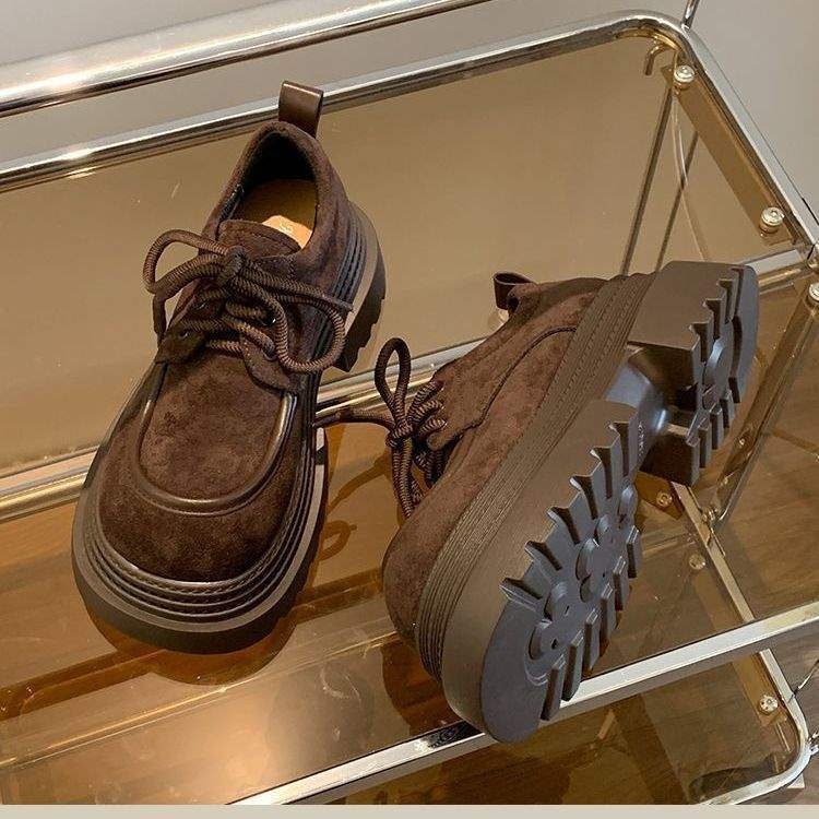 Nubukbőr loaferek | koreai stílus, casual | vastag 6–8 cm sarkú, gumírozott talp, latex talpbetét