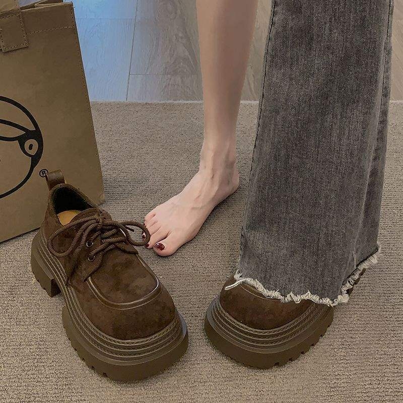 Nubukbőr loaferek | koreai stílus, casual | vastag 6–8 cm sarkú, gumírozott talp, latex talpbetét