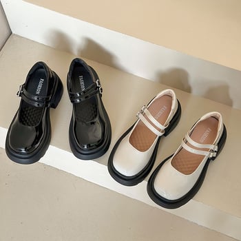 Mary Jane topánky pre ženy, stredná päta 3–6 cm, PU horný materiál, zapínanie s prackou, gumová podrážka