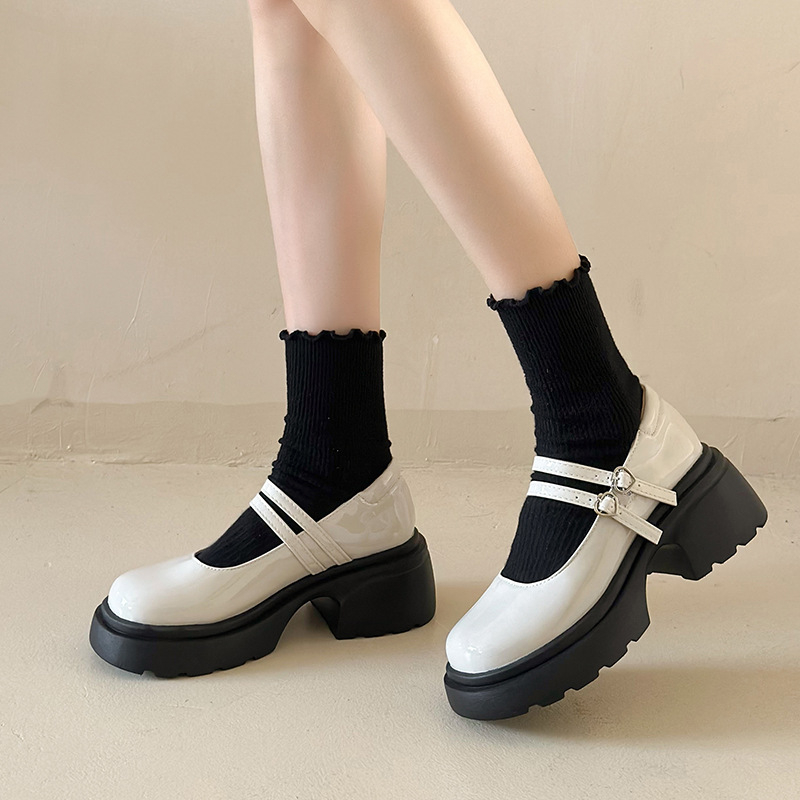 Mary Jane topánky pre ženy, stredná päta 3–6 cm, PU horný materiál, zapínanie s prackou, gumová podrážka