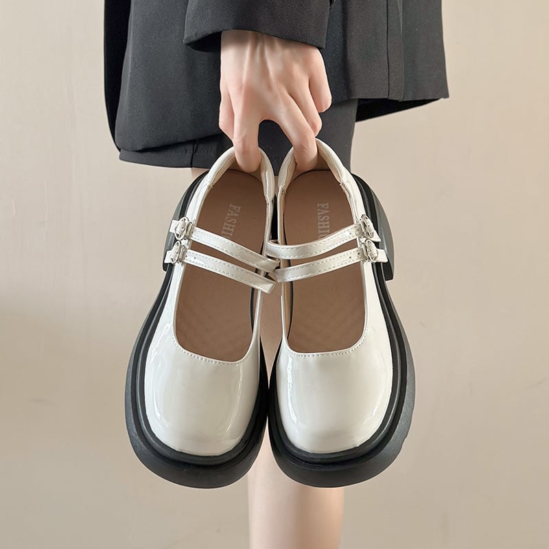 Mary Jane topánky pre ženy, stredná päta 3–6 cm, PU horný materiál, zapínanie s prackou, gumová podrážka