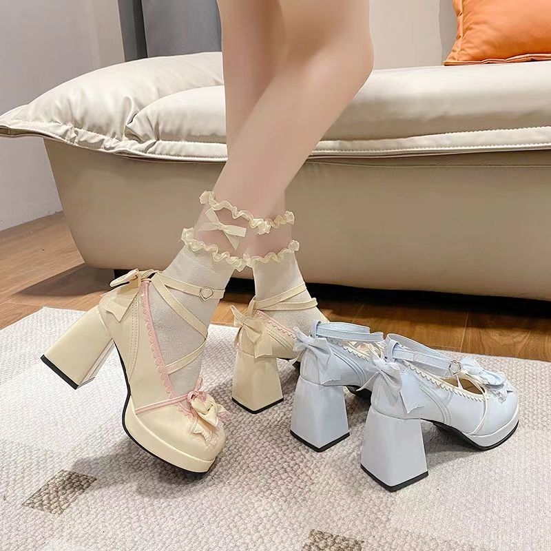 Mary Jane cipele, korejski stil, PU gornji dio, okrugli vrh, srednja visina pete 3–6 cm, kopča